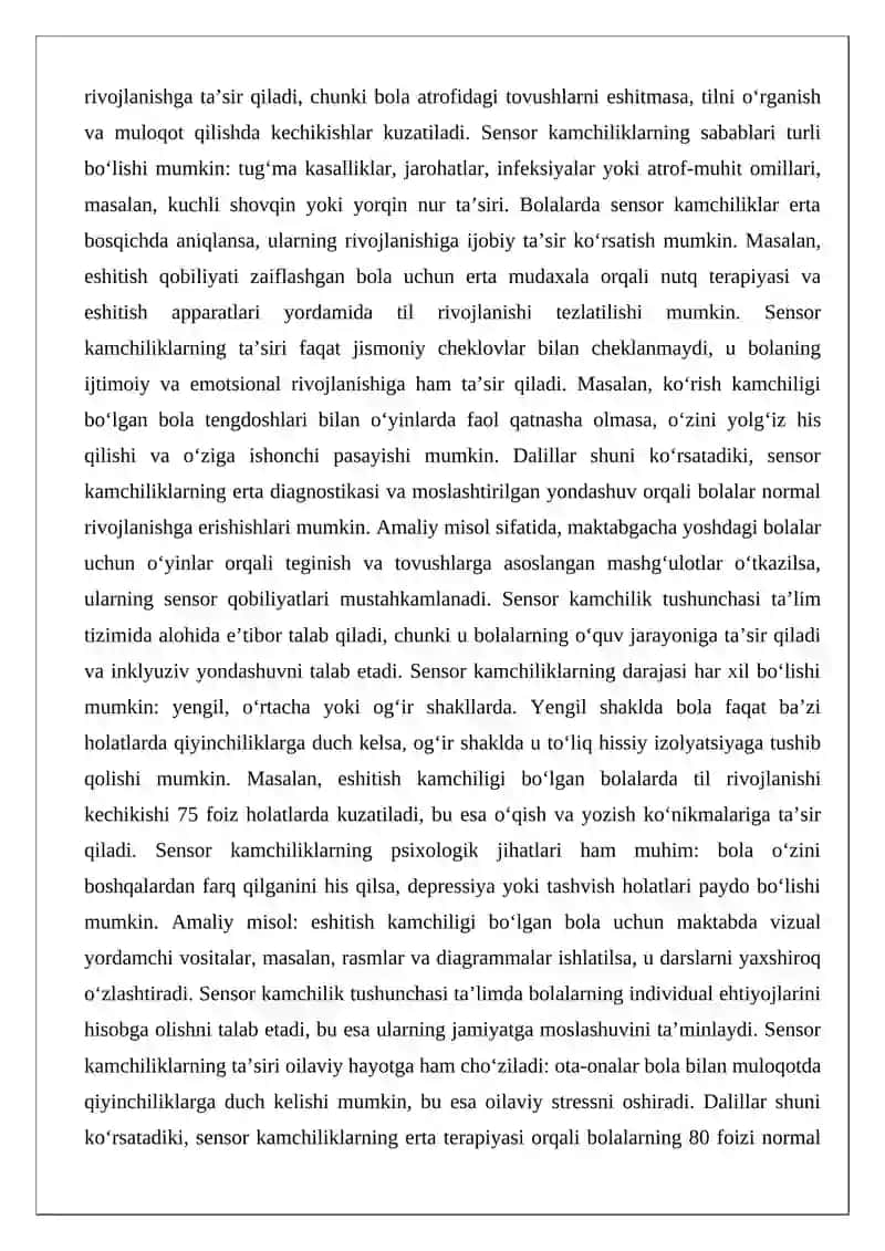 Sensor (eshitishida yoki ko‘rishida) kamchiliklarga ega bo‘lgan bolalar uchun inklyuziv ta’lim strategiyalari va ularni amalga oshirish shart-sharoitlari 4