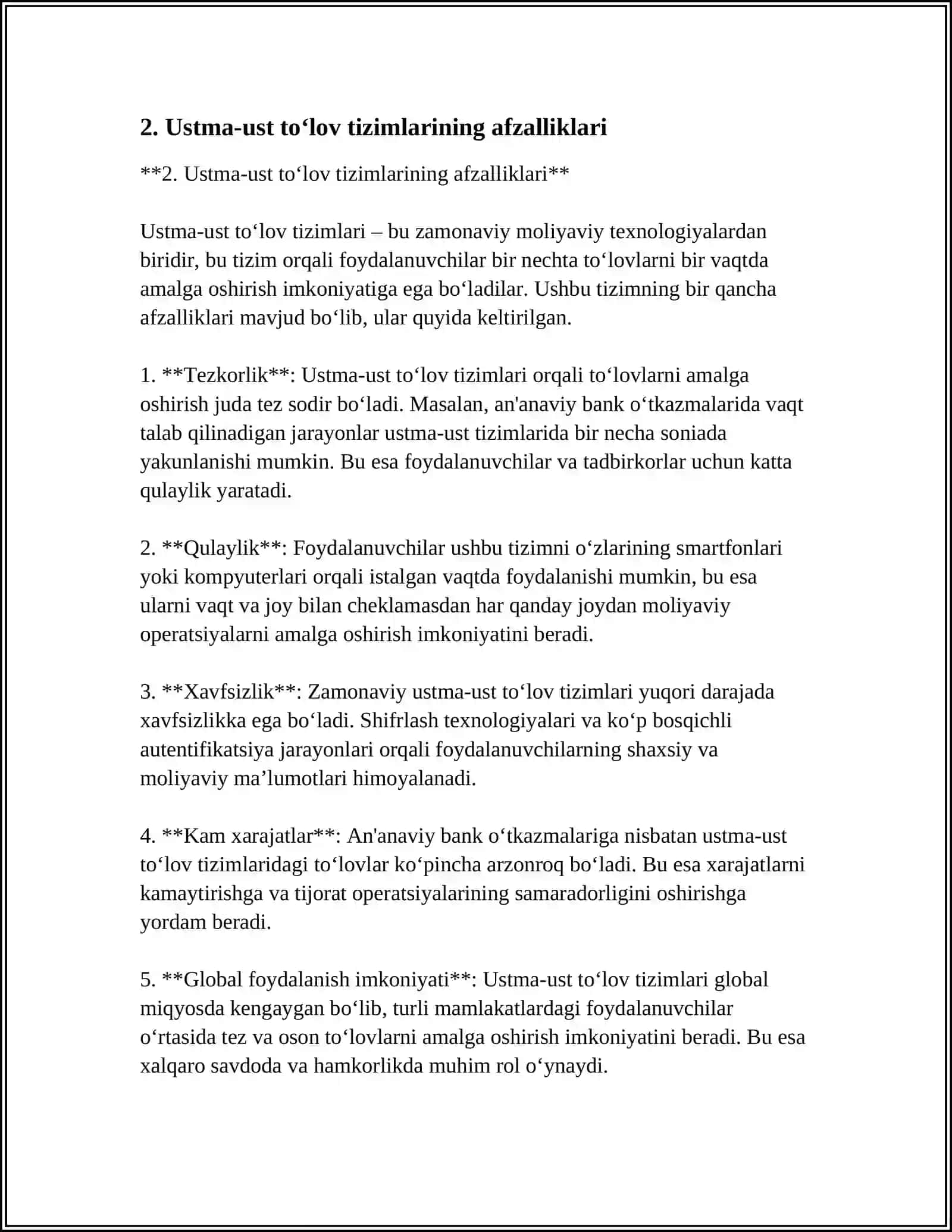 Ustma-ust to‘lov tizimlarining afzalliklari 4