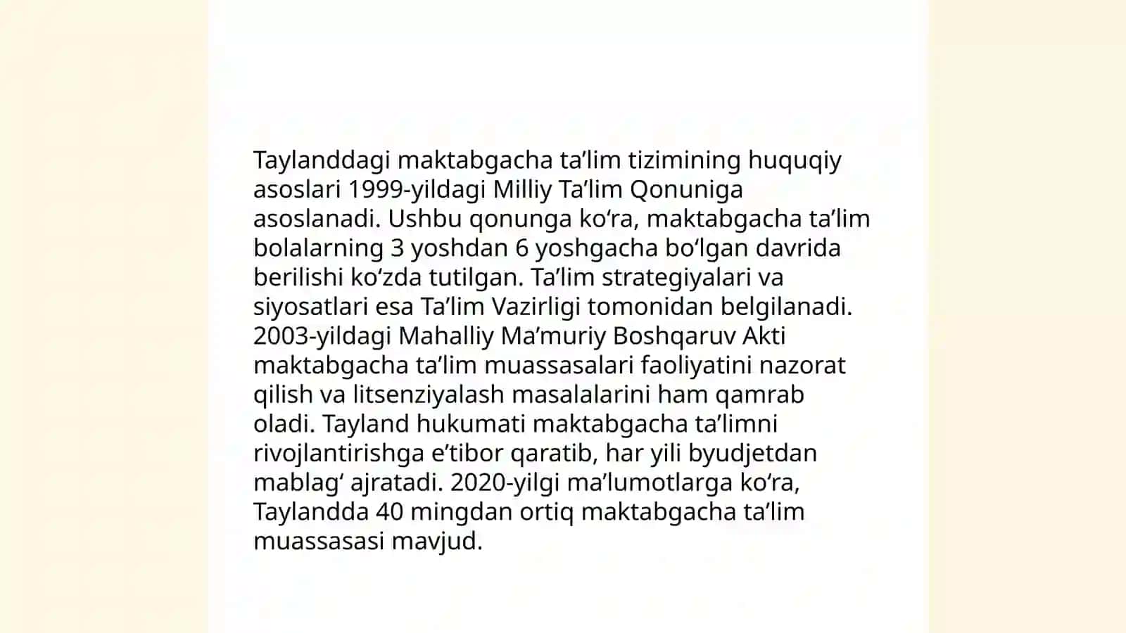 Tayland davlatida maktabgacha taʼlim muassasalari rivojlanishi 4