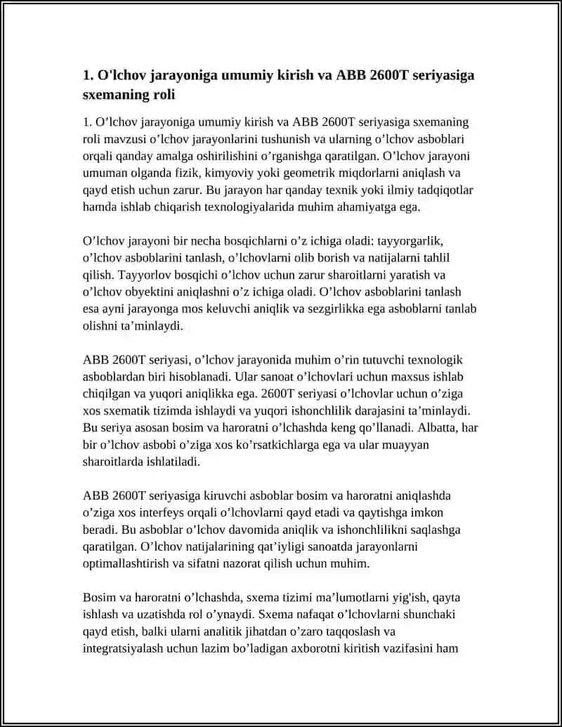 O'LCHOV JARAYONINING BOSQICHLARI VA O'LCHOVLARNING TASNIFI( ABB 2600T SERIYASIGA SXEMA) 4
