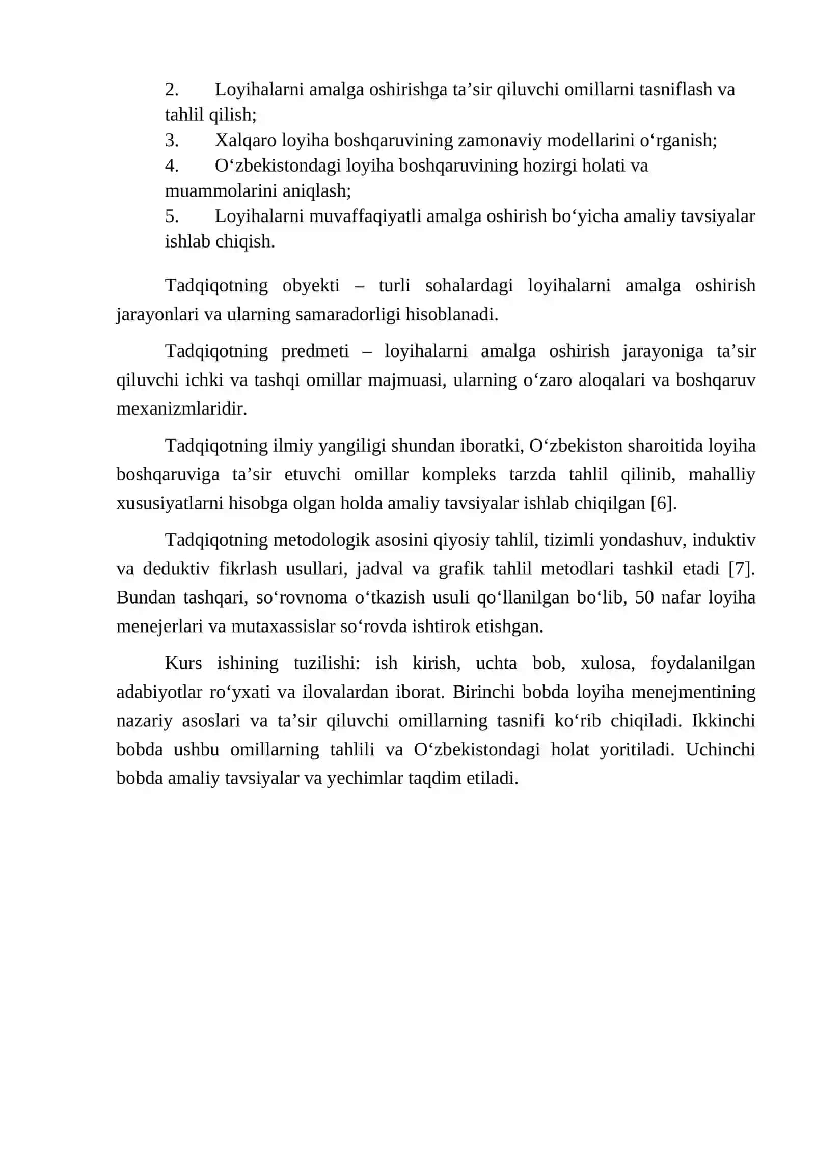 LOYIHALARNI AMALGA OSHIRISH JARAYONIGA TA'SIR QILUVCHI OMILLAR 4