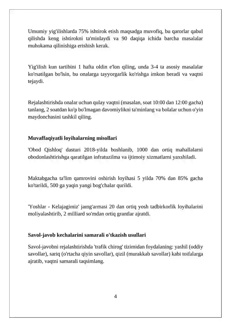Oʻta onalar bilan guruh va umumiy majlislar savol javob kechalari anjumanlar shanbaliklar otkazish 4