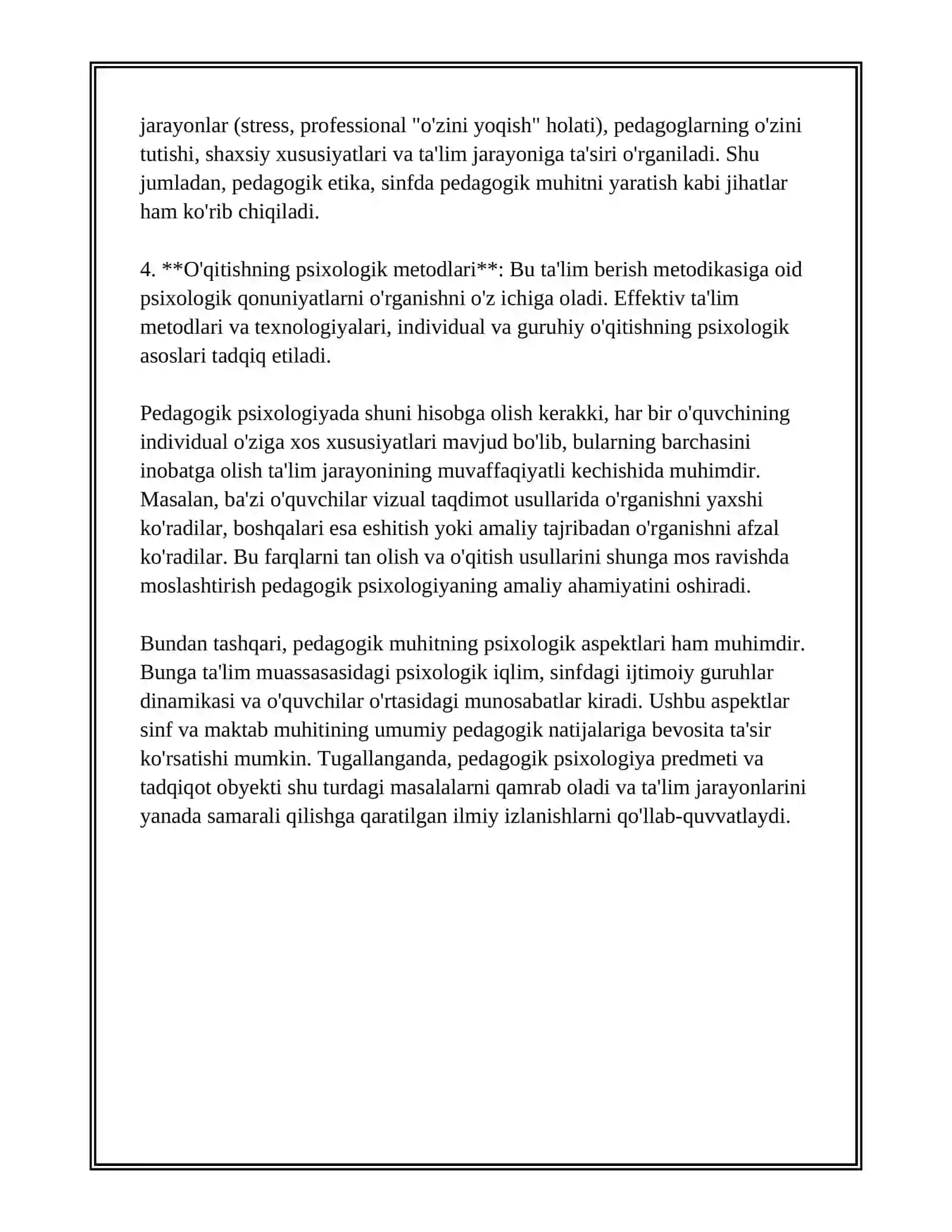 Pedagogik psixologiya, predmet, tuzilma, muammolar 4
