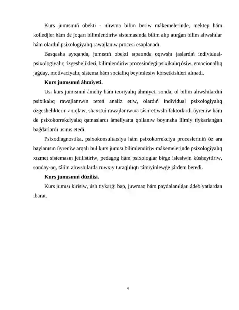 TÁLIM ALIWSHILARDIŃ PSIXIKALIQ RAWAJLANIWI TÚSINIGI HÁM ONI ÚYRENIWDIŃ TEORIYALIQ TIYKARLARI 4