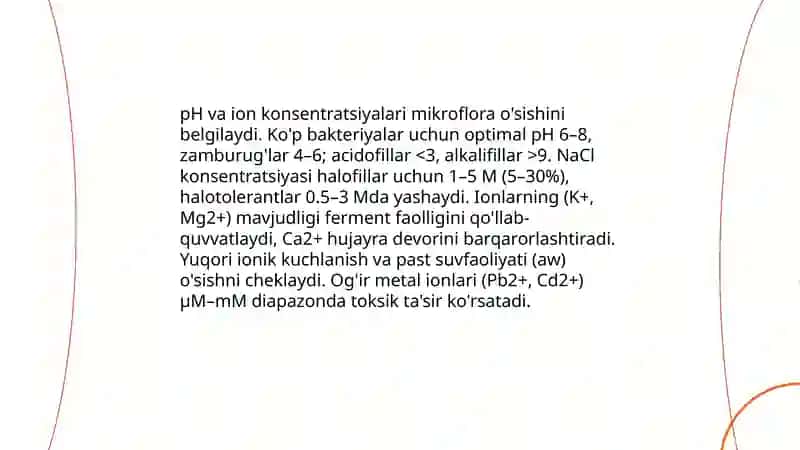 Mikroorganizmlarning o'sishiga ta'sir etuvchi ekologik omillar 4