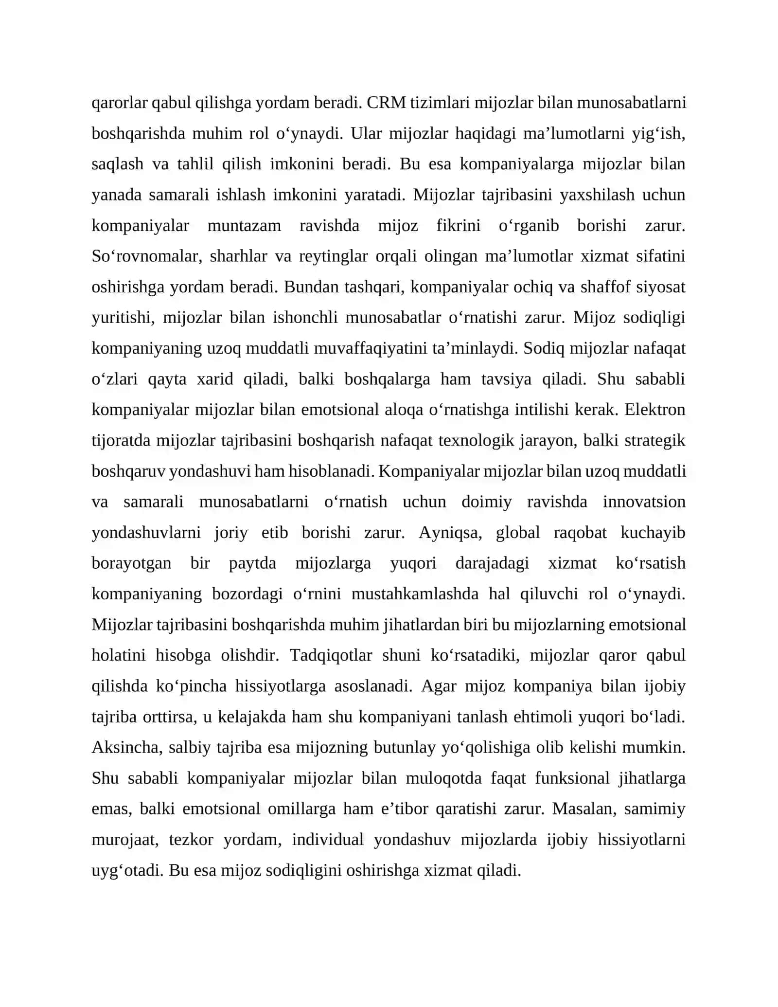 ELEKTRON TIJORATDA MIJOZLAR TAJRIBASINI BOSHQARISH (Customer Experience Management) 4