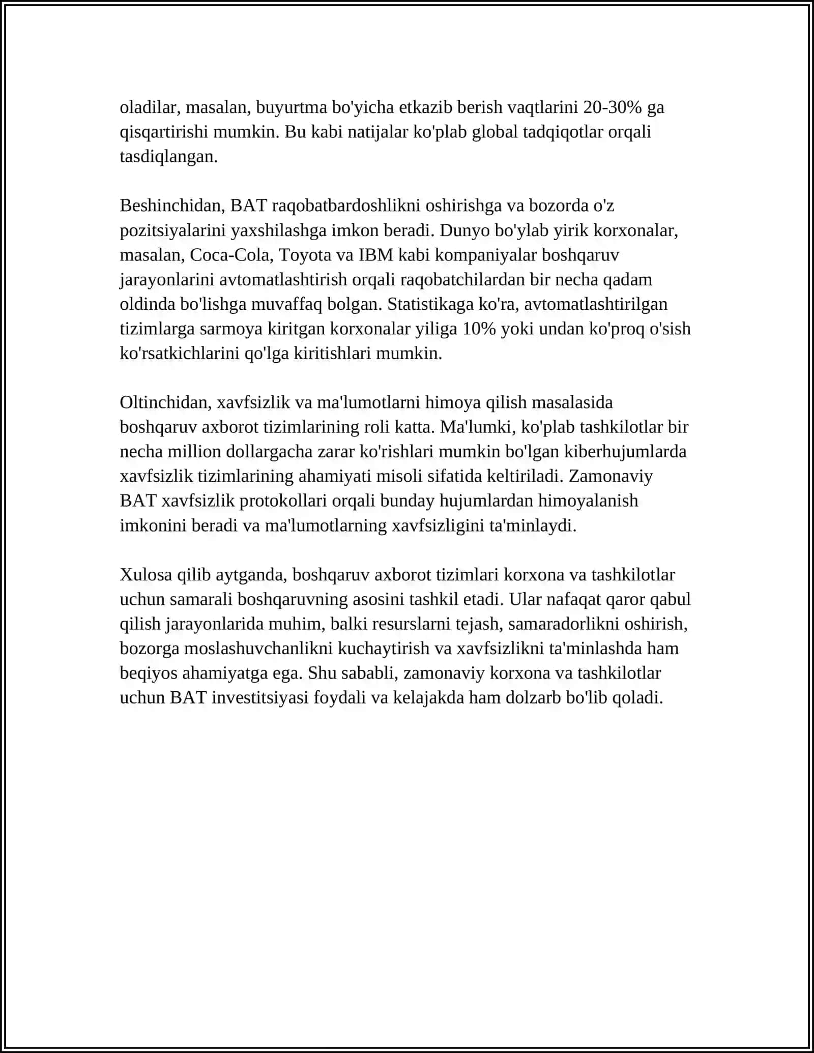 BOSHQARUV- AXBOROT TIZIMLARI ULARNING XUSUSIYATLARI VA TEXNIK KO'RSATGICHLARI 4