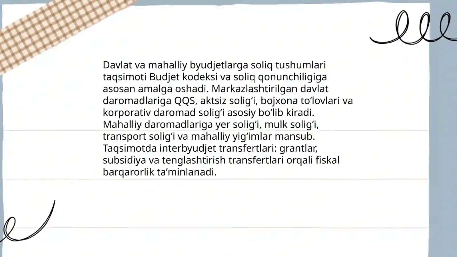 Soliq tushumlarini taqsimlash va byudjet tuzilmasidagi o'rni 4