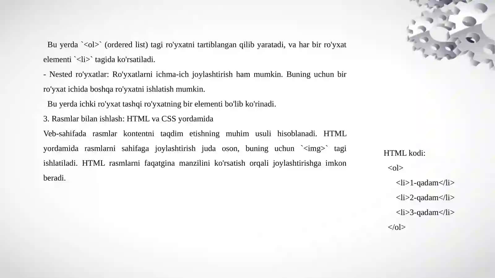 "Veb-sahifaga ro'yxat va rasmlar joylashtirish" 4