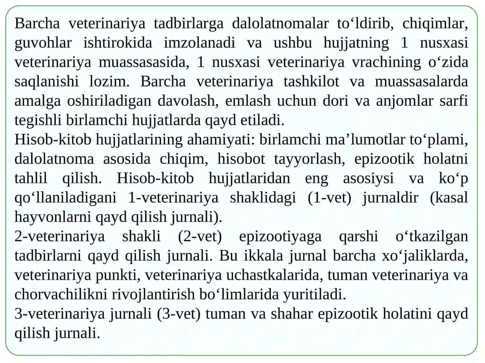Veterinariyada hisobga olish va ish yuritish 4
