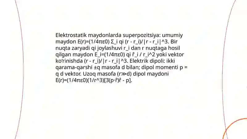 Elektrostatik maydon uchun supperpazitsiya prinsipi 4