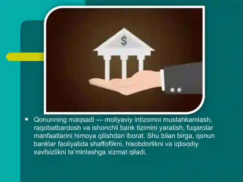Banklar va bank faoliyati to'g'risidagi qonunning bank faoliyatini nazorat qilish bo'yicha ahmiyati 4