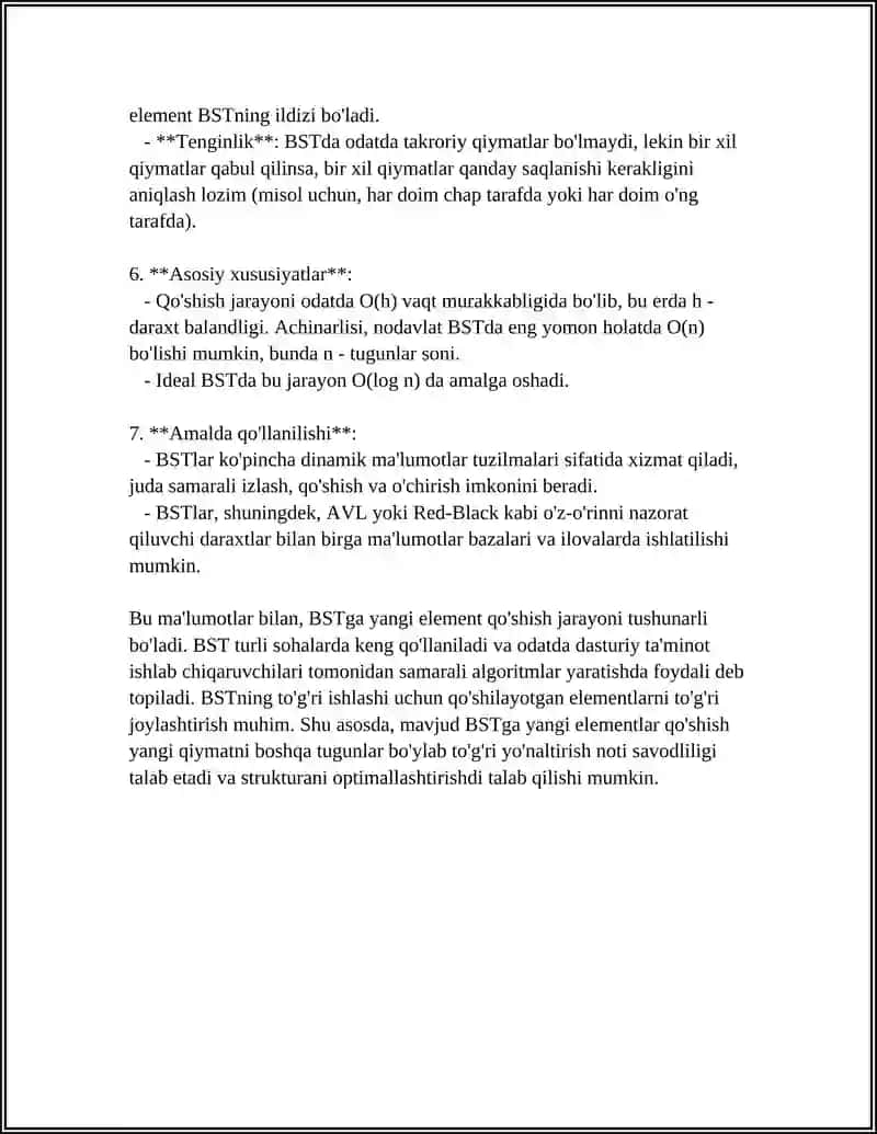 BINAR DARAXTGA ELEMENT QOSHISH ELEMENT QOSHISH VA QIDIRUV ALGARITMLARI 4