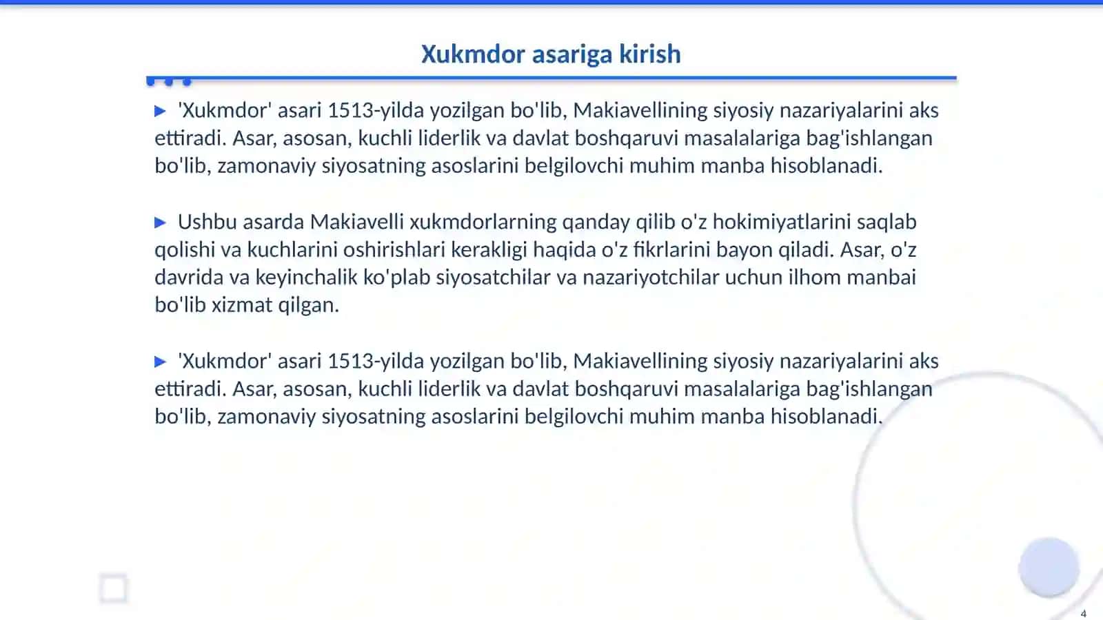 Makiavellining Xukmdor asari boyicha taqdimot 4