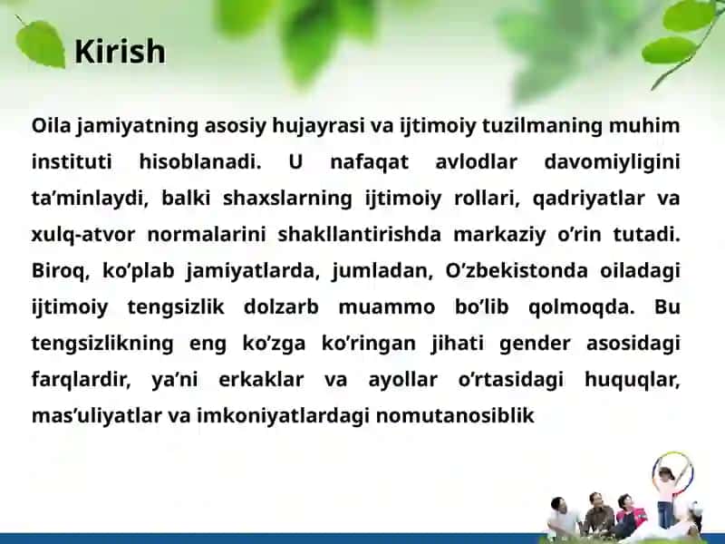 OILADAGI IJTIMOIY TENGSIZLIK VA UNING GENDER JIHATLARI 4