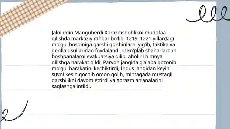 Jaloliddin Manguberdi Vatan himoyachisi 4