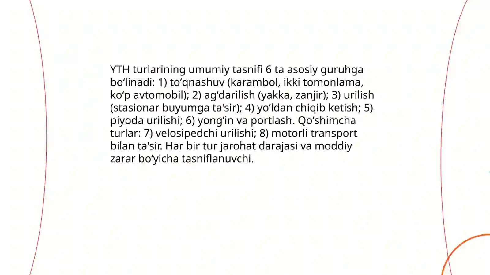 Yoʻl transport hodisasining tarifi turlari va ularning miqdori haqida maʼlumotlar 4