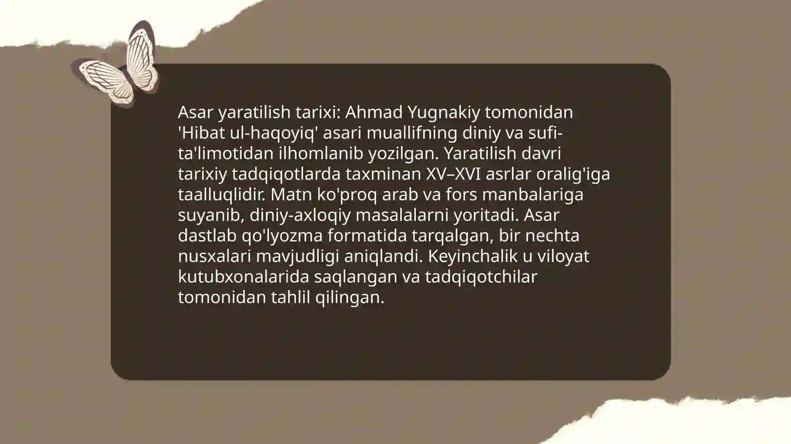 Ahmad Yugnakiy va uning   Hibat ul – haqoyiq  asari 4