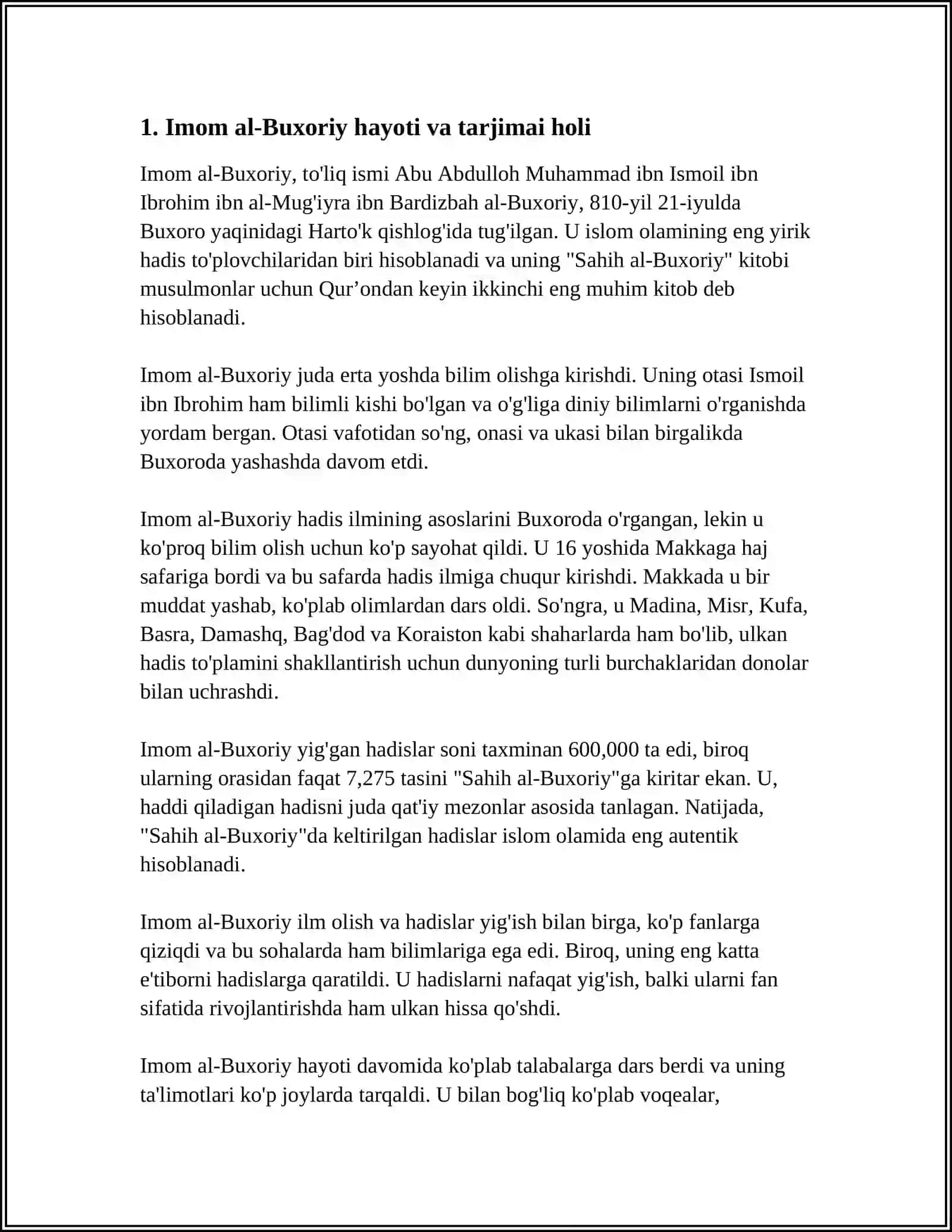 ISLOMIY ILMLAR RIVOJIDA IMOM AL-BUXORIYNING O‘RNI 4