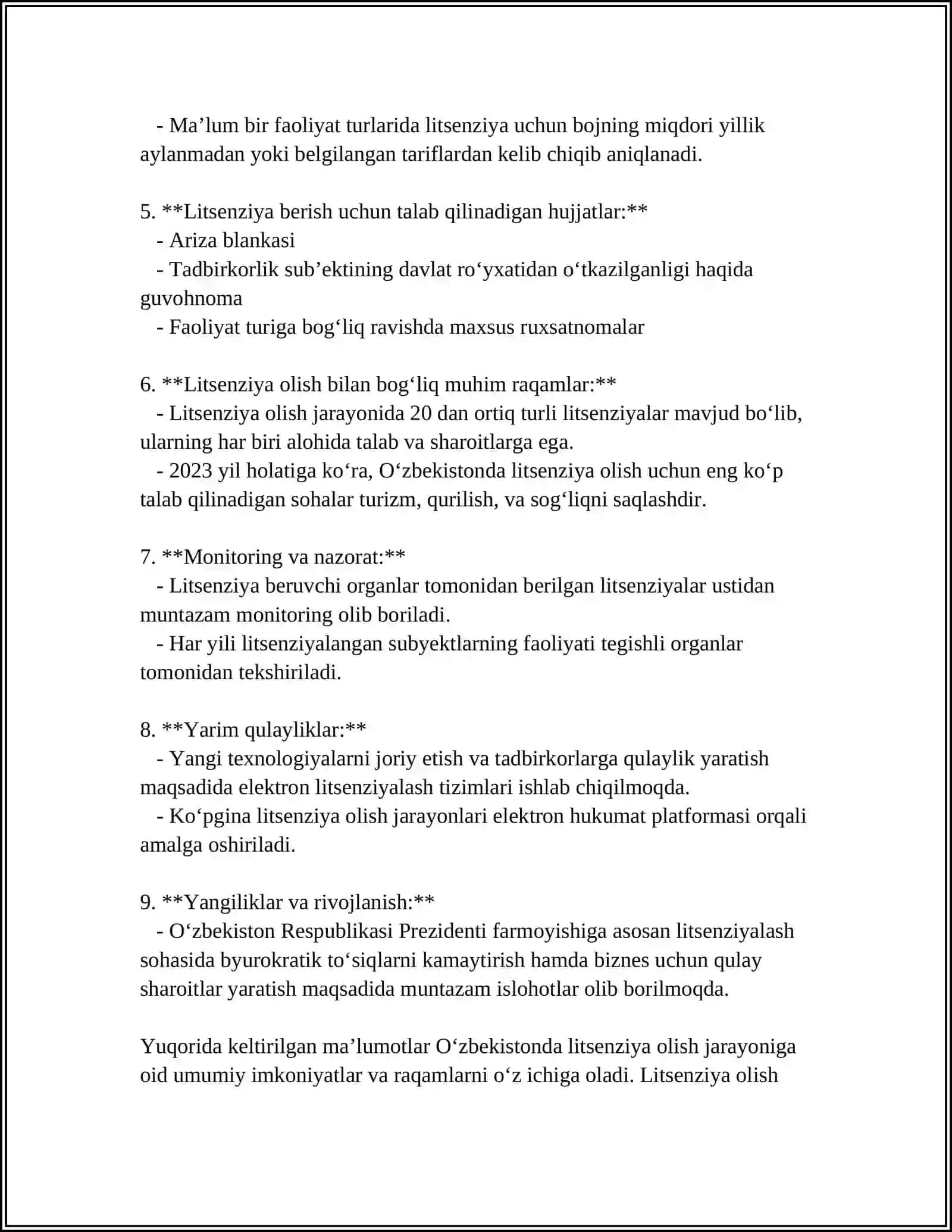ÓZBEKISTONDA LICENZIYA BERISH TARTIBI: HUQUQIY ASPEKTLAR 4