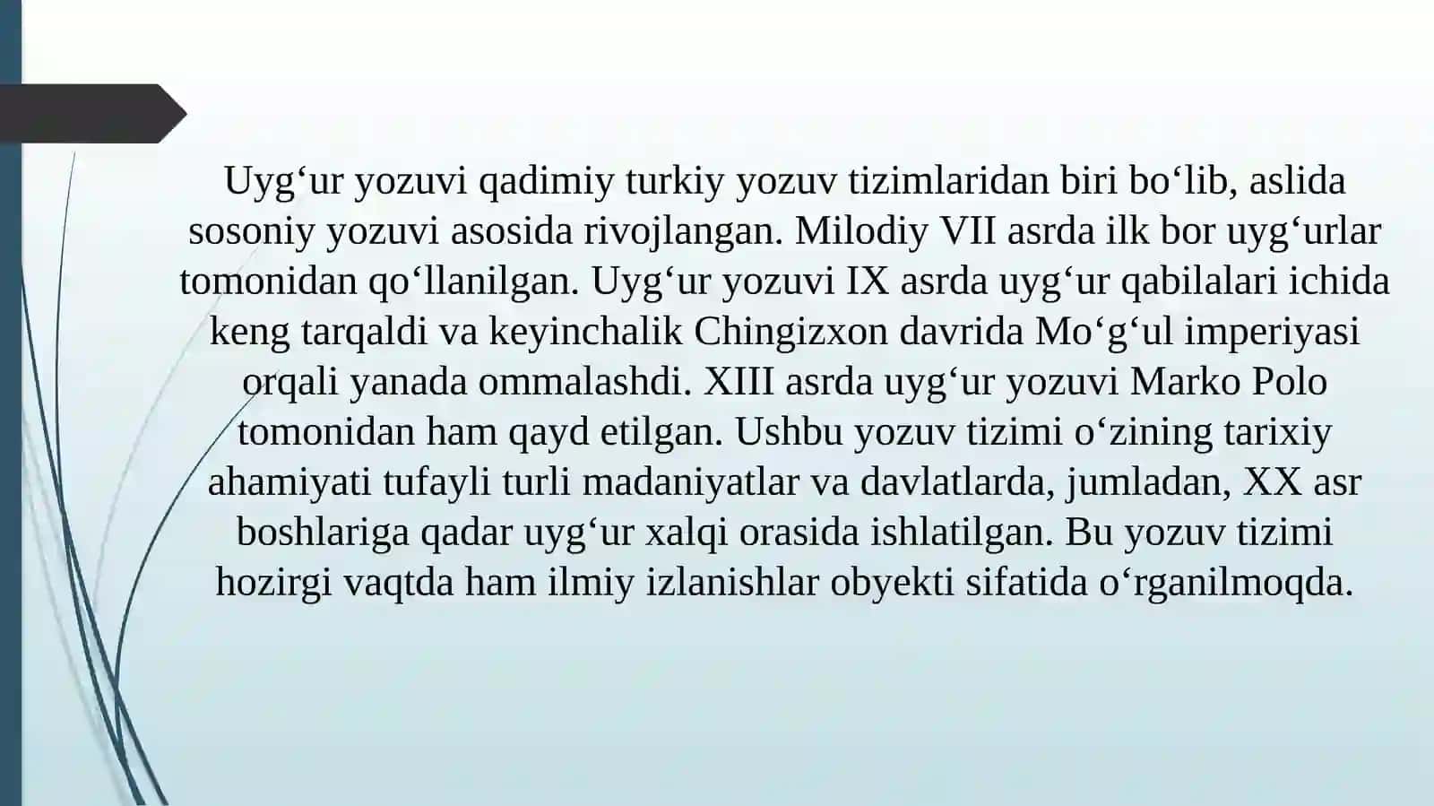 Qadimgi turkiy tilning uyg‘uryozuvi dagi yodgorliklari 4