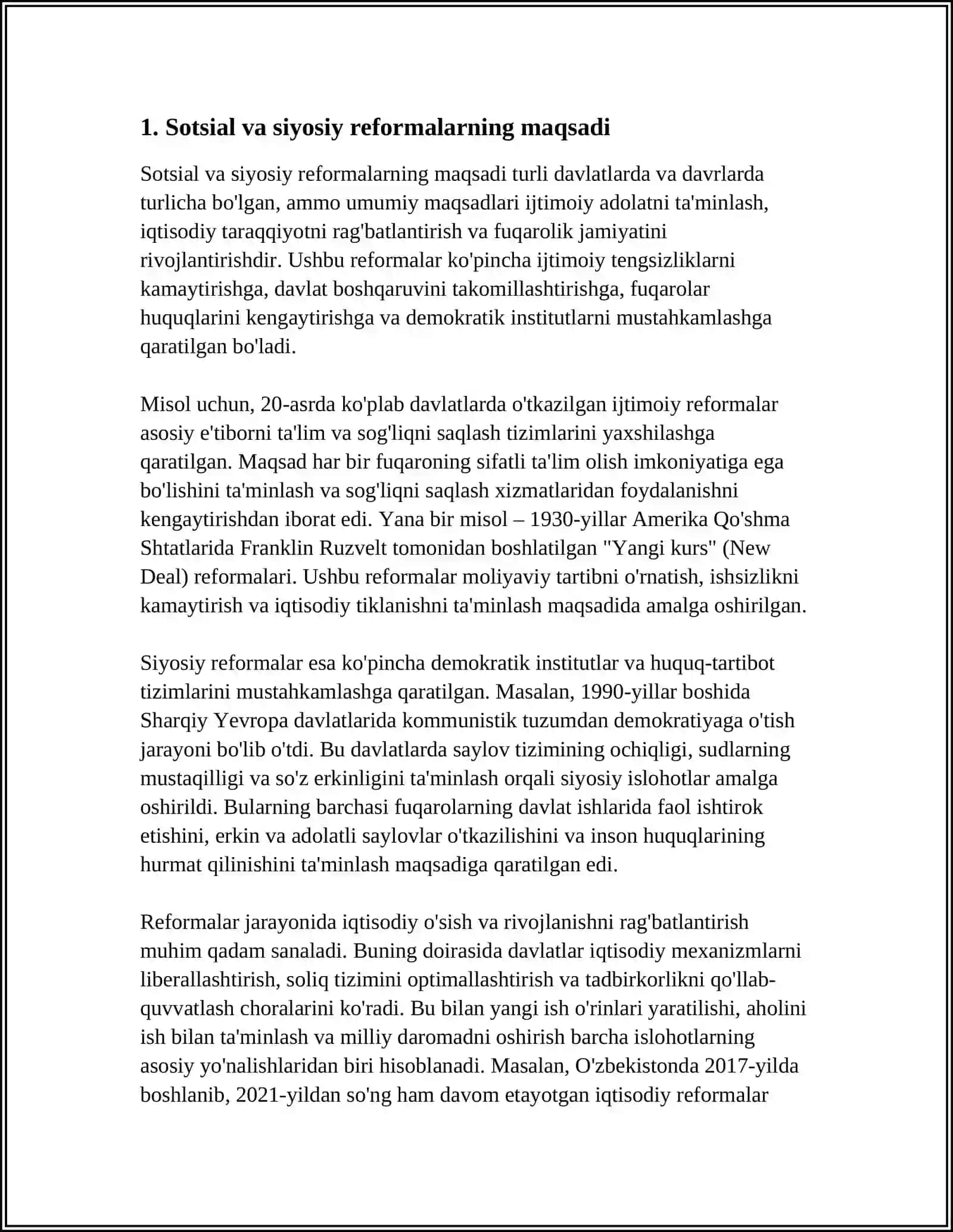QAYTA QURIW JILLARINDA OZBEKSTANDAGI SOCIAL SIYASIY REFORMALAR QARAQALPAQ TILINDE KOʻP MAĞLUMAT KEREK 4