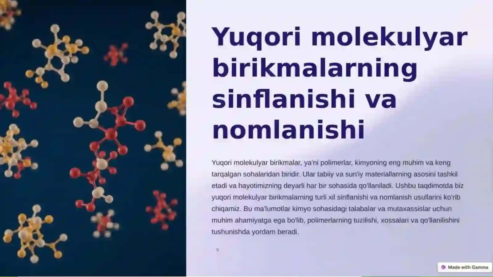 Yuqori molekulyar birikmalarning kimyosidantayyorlagan taqdimoti 4