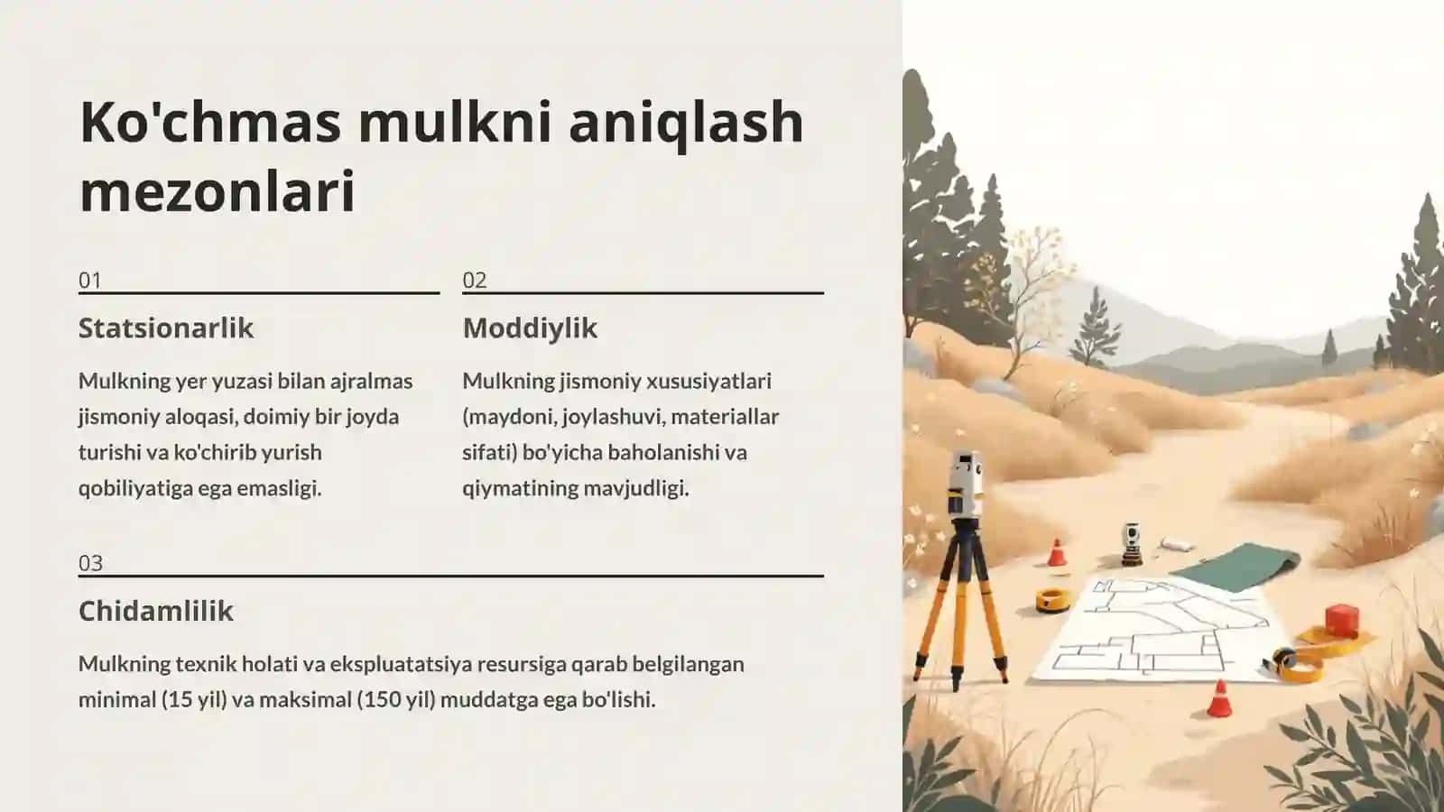 Ko'chmas mulk tushunchasi va uni aniqlash mezonlari 4