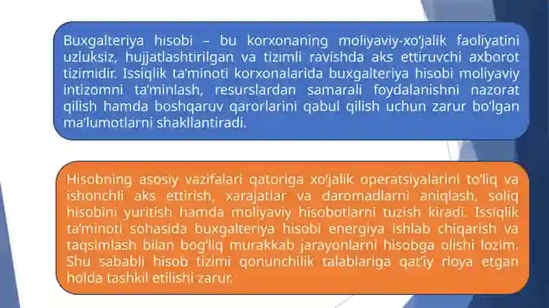 Issiqlik ta’minoti bo‘yicha xizmatlarini ko‘rsatuvchi sub’ektlarda buxgalteriya hisobi 4