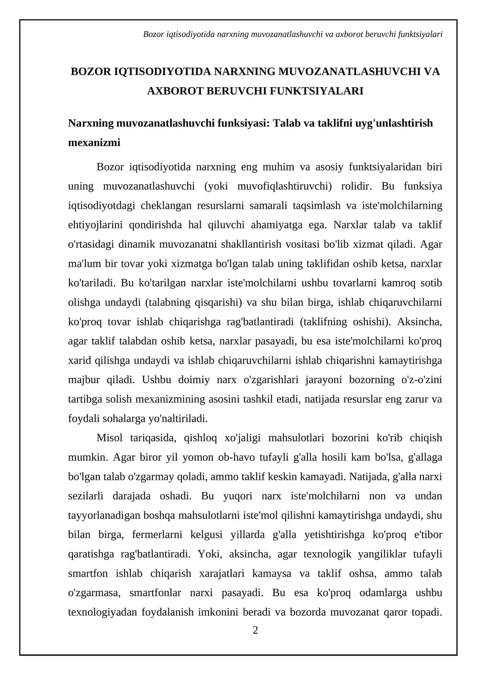 Bozor iqtisodiyoti sharoitida narxlaming tartibga solish fonktsiyasi va uni davlat tomonidan tartibga solish 4