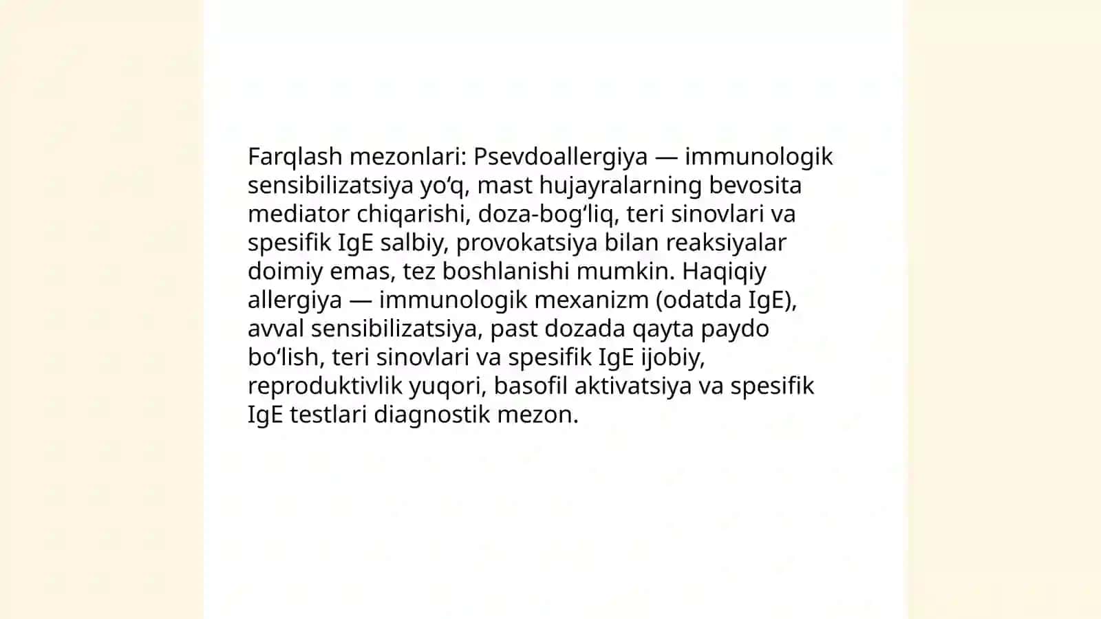 Psevdoallergiya.Attopik kasalliklar haqida tushuncha,dori va ozuqaviy allergiya 4