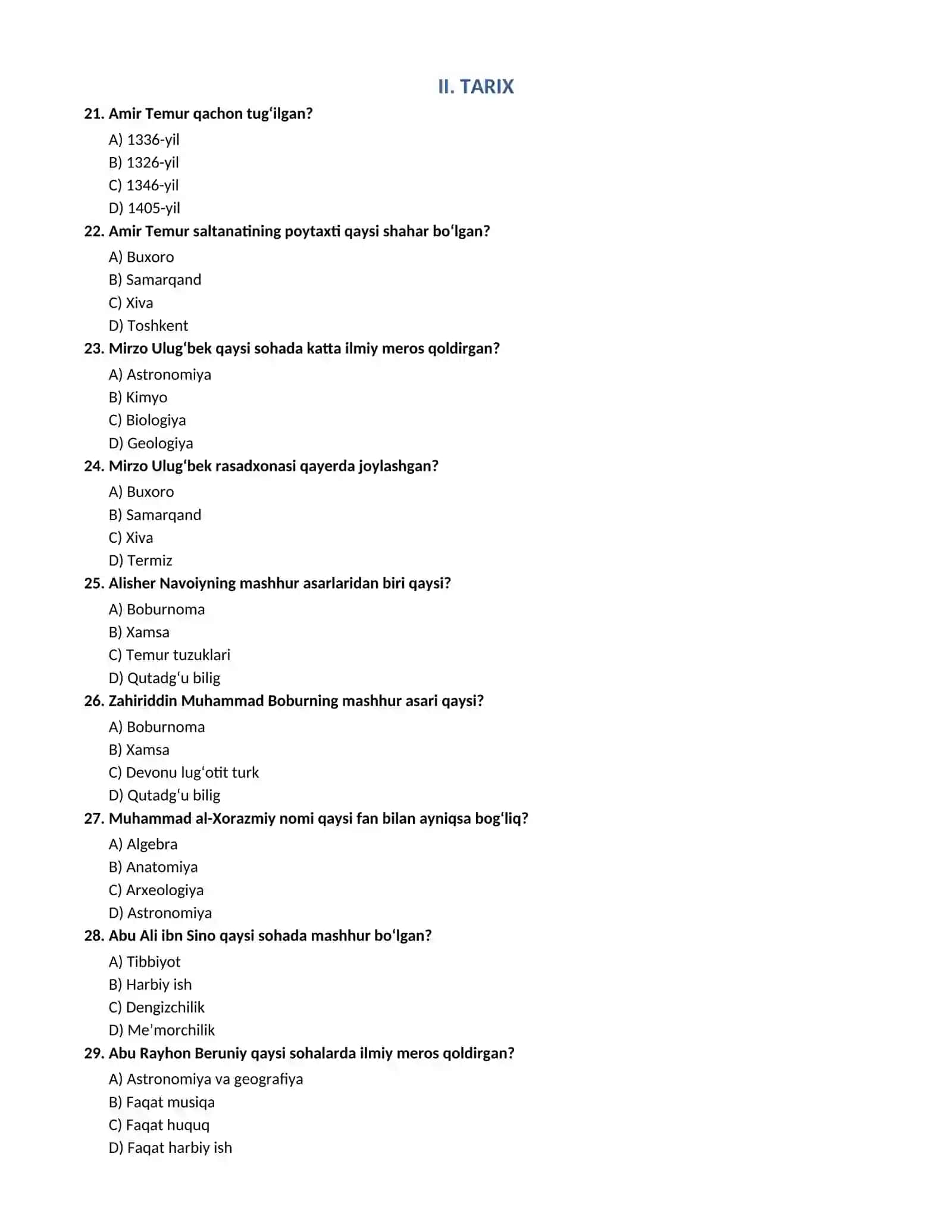 bojxonaga ishga kirish  dastlabki test 4