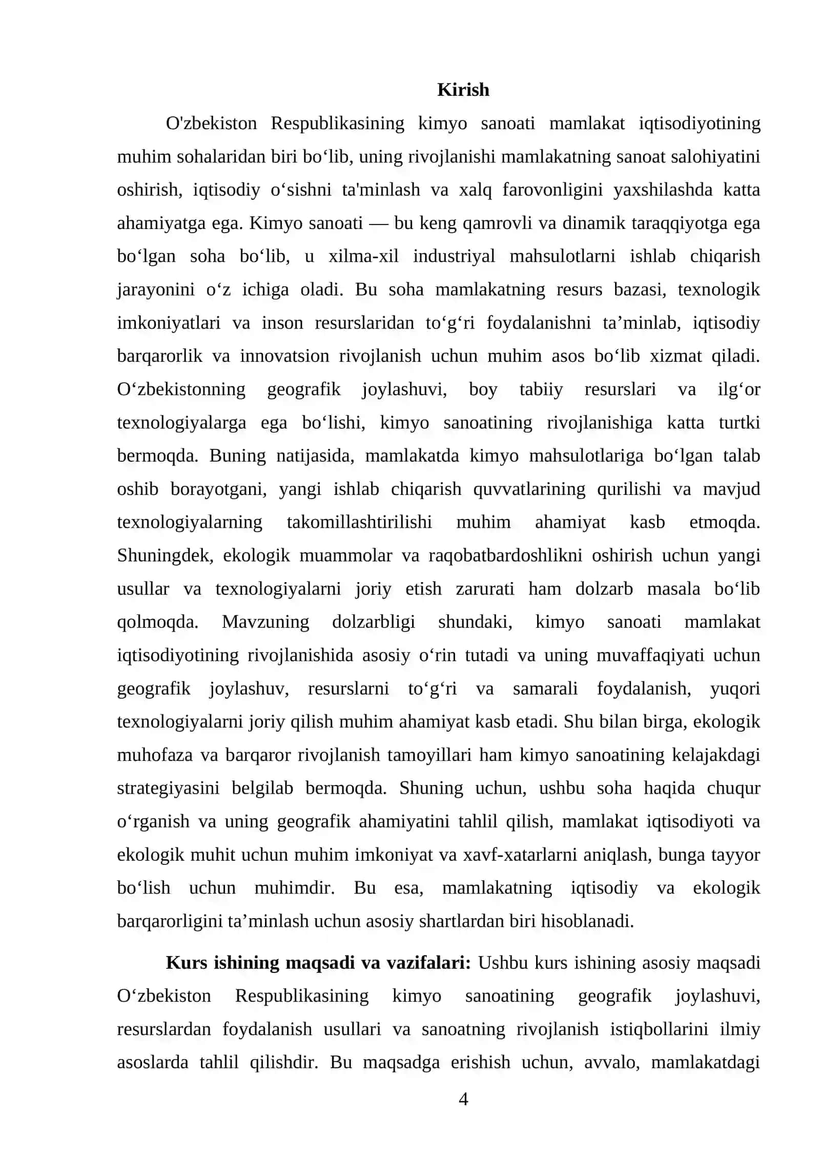 O'zbekiston Respublikasining kimyo sanoati geografiyasi kurs ishi 4