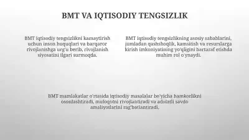 ZAMONAVIY XALQARO MUNOSABATLAR OʻRNIDA BMTNING OʻRNI 4