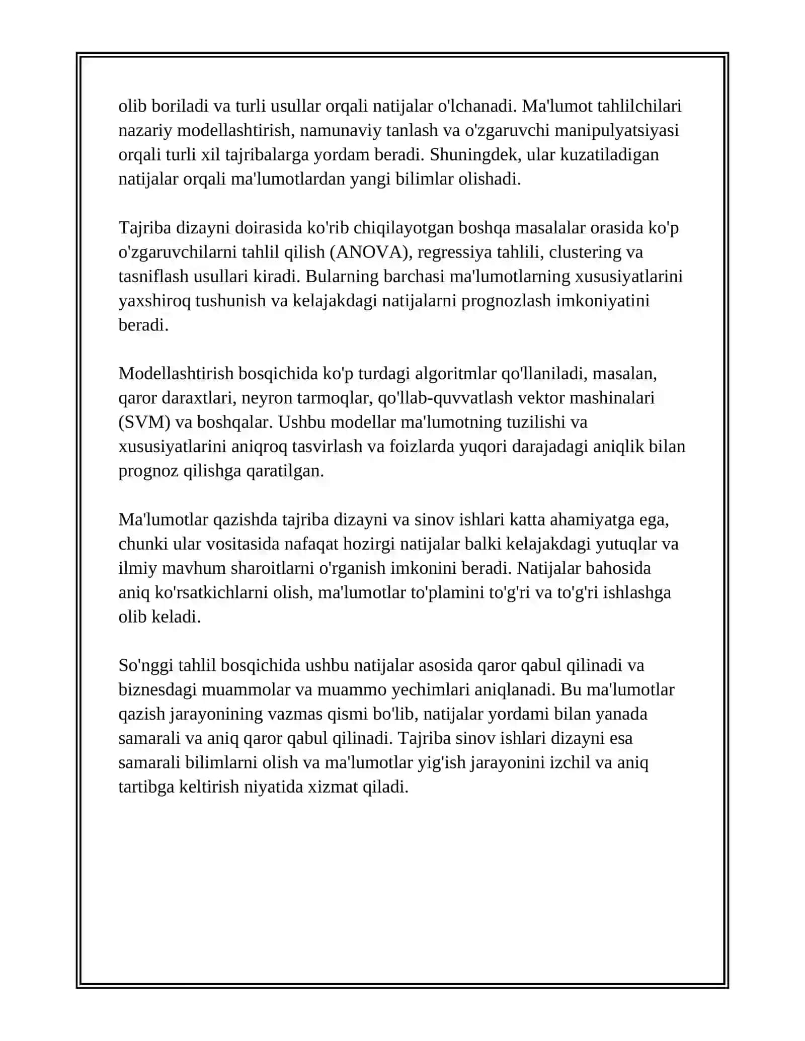 DATA MINING STANDARTLARI TAJRIBA SINOV ISHLARINI AMALGA OSHIRISH 4