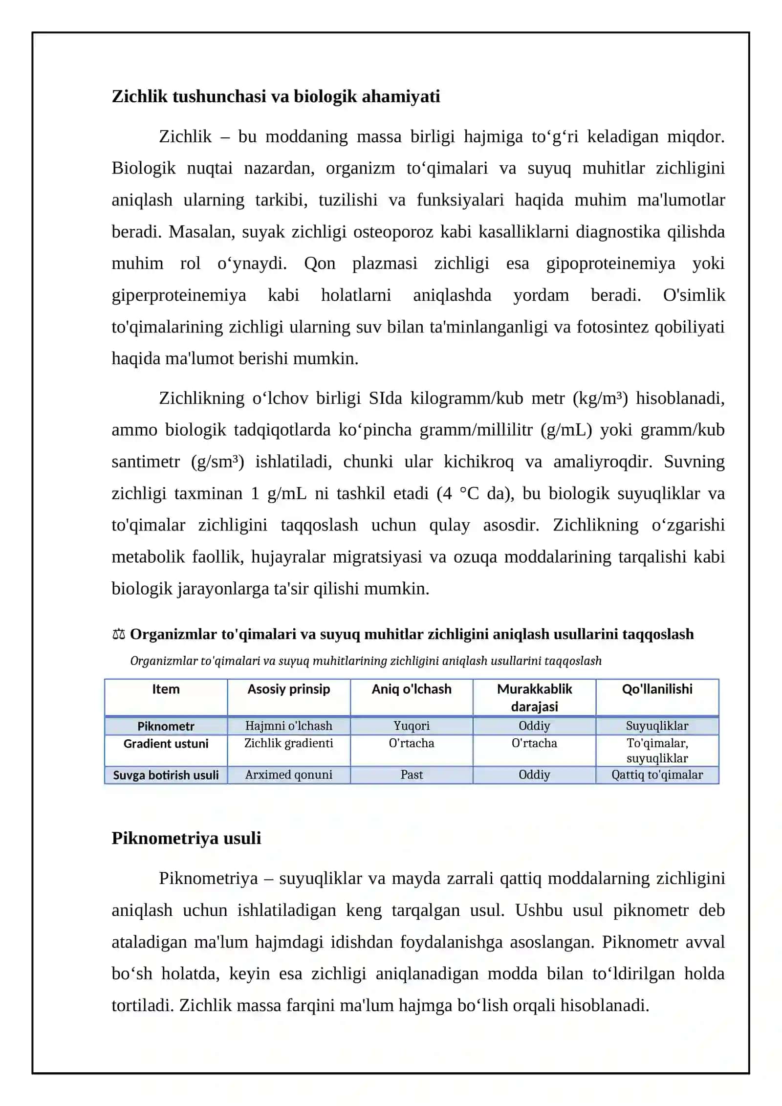 Organizm to'qimalari va suyuq muhitlar zichligini aniqlash usullari 4