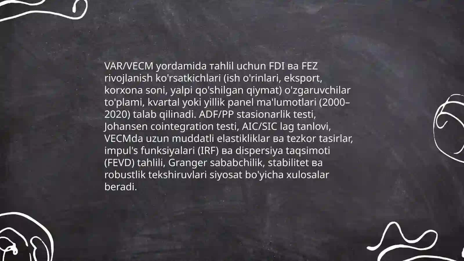 Erkin iqtisodiy zonalar rivojlanish ko'rsatkichlarini ekonometrik modellashtirish 4