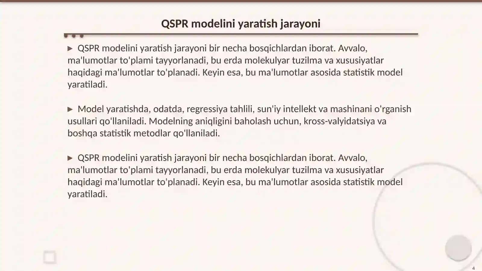 QSPR (Miqdoriy tuzilma-mulk munosabatlari) 4