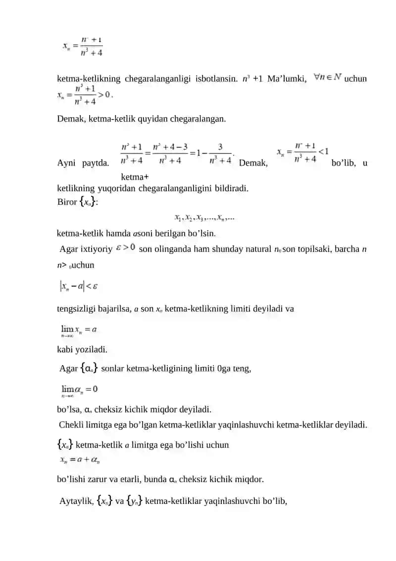 Ketma-ketliklarning xossalari 4