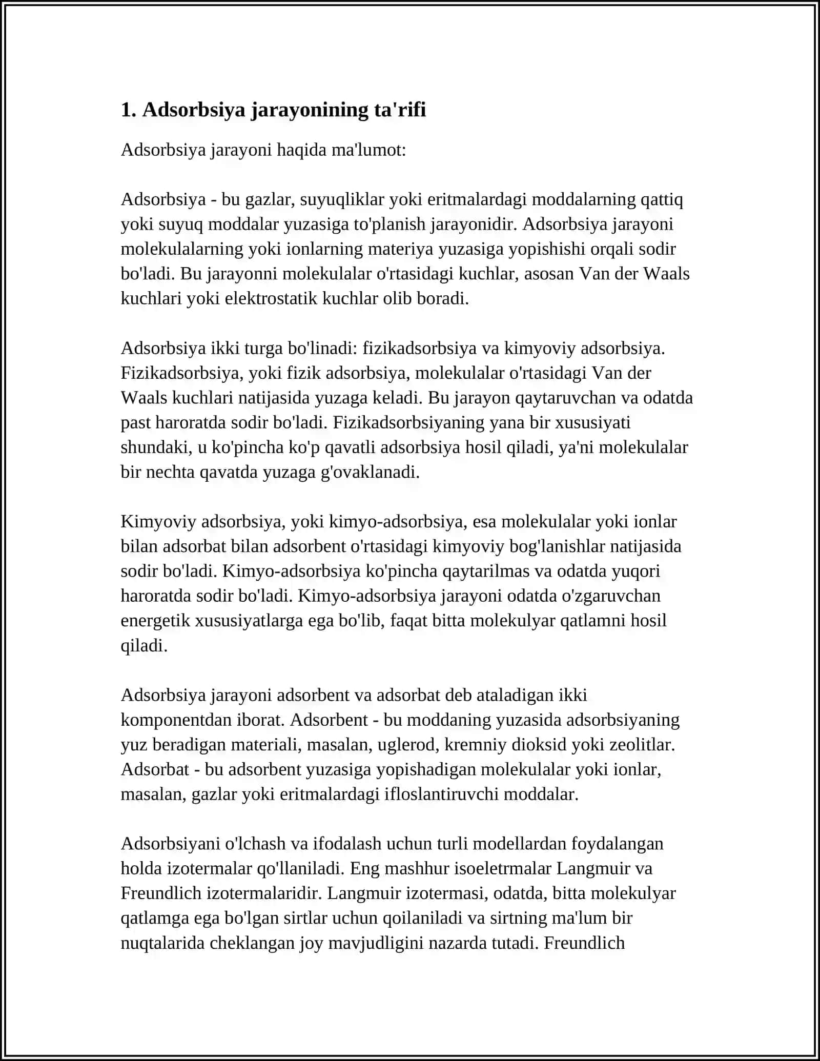 ORGANIZMNING HAYOT FAOLIYATIDA VA DAVOLASH USULLARIDA ADSORBSIYA JARAYONINING AHAMIYATI 4