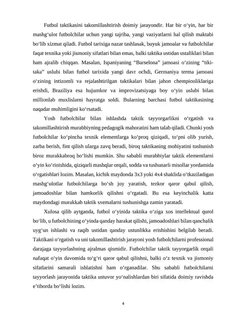Futbol oʻyin texnikasi va taktikasini tasnifi 4