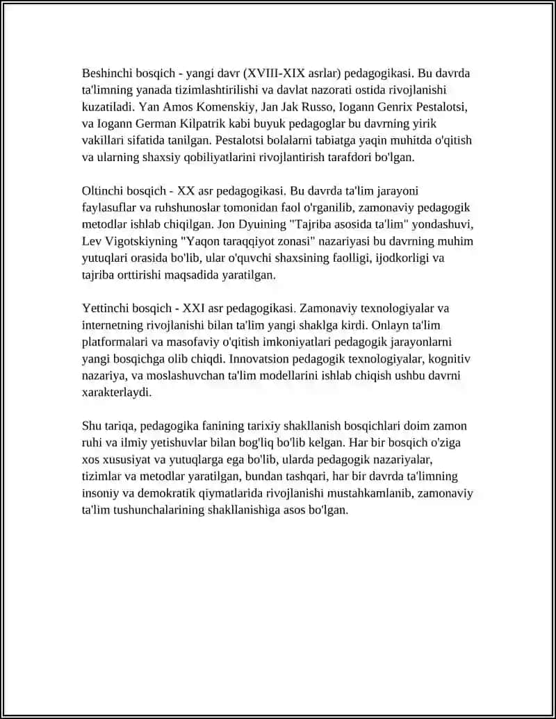 Pedagogika Fanining Shakllanish Bosqichlari va Asosiy Rivojlanish Yo‘nalishlari 4