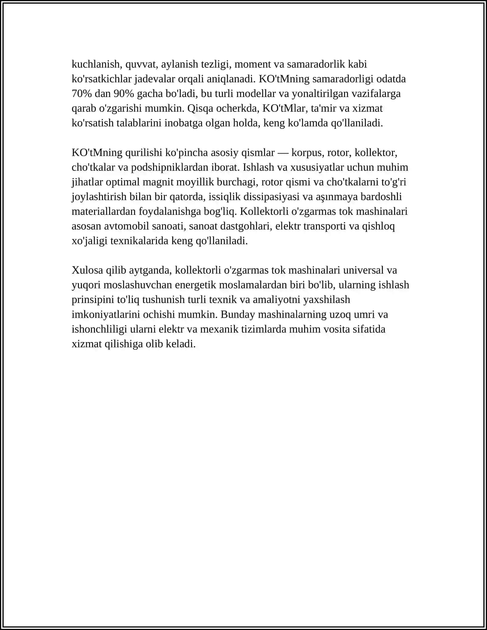KOLLEKTORLI OʻZGARMAS TOK MASHINALARIDA KOMMUNIKATSIYA.OʻZGARMAS TOK GENERATORLARINING XARAKTERISTIKALARI 4
