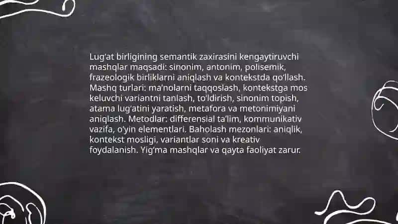 Luğat ustida ishlash nuqtai nazaridan mashq materiallarini tahlil qilish 4