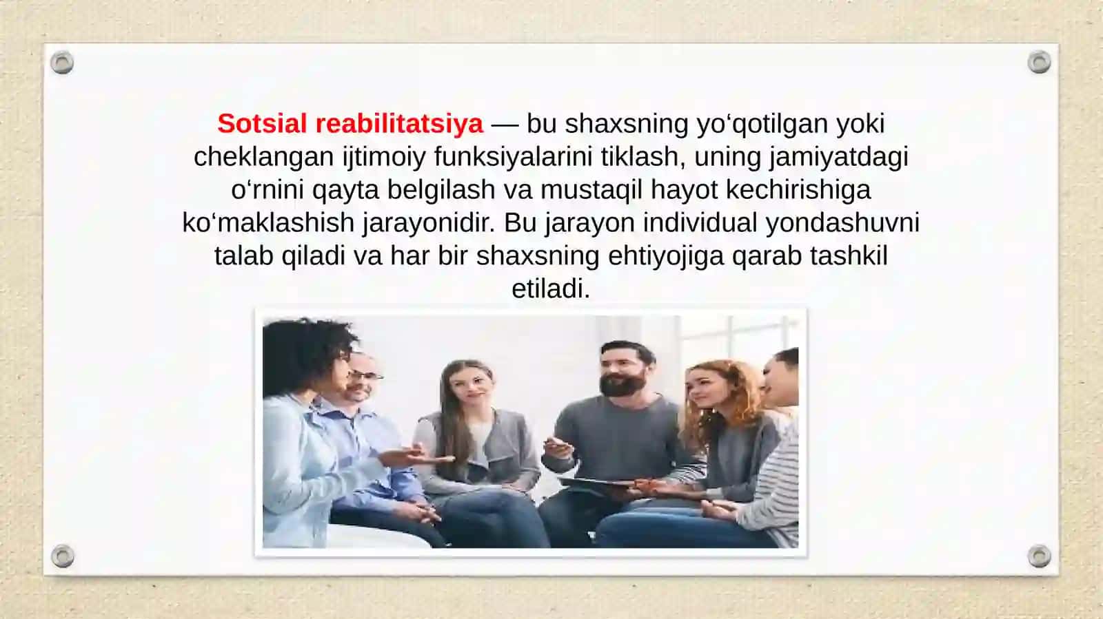 Sotsial reabilitatsiya: tushuncha, tamoyillar, metodlar 4