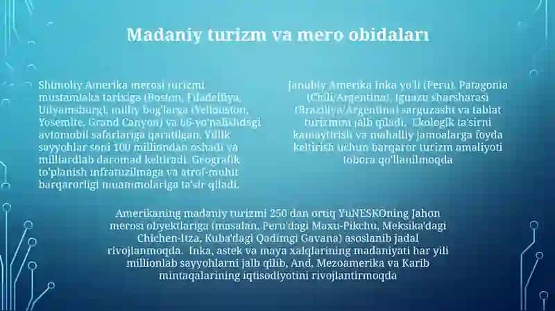Amerika qit'asining turizm geografiyasi 4