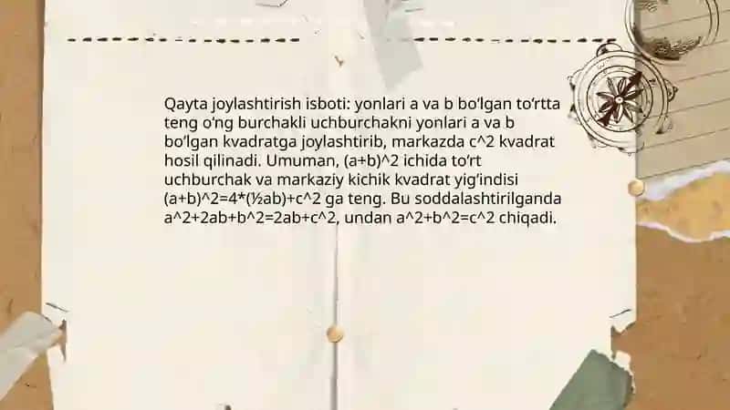 Pifagor teoremasining turli xil isbotlari 4