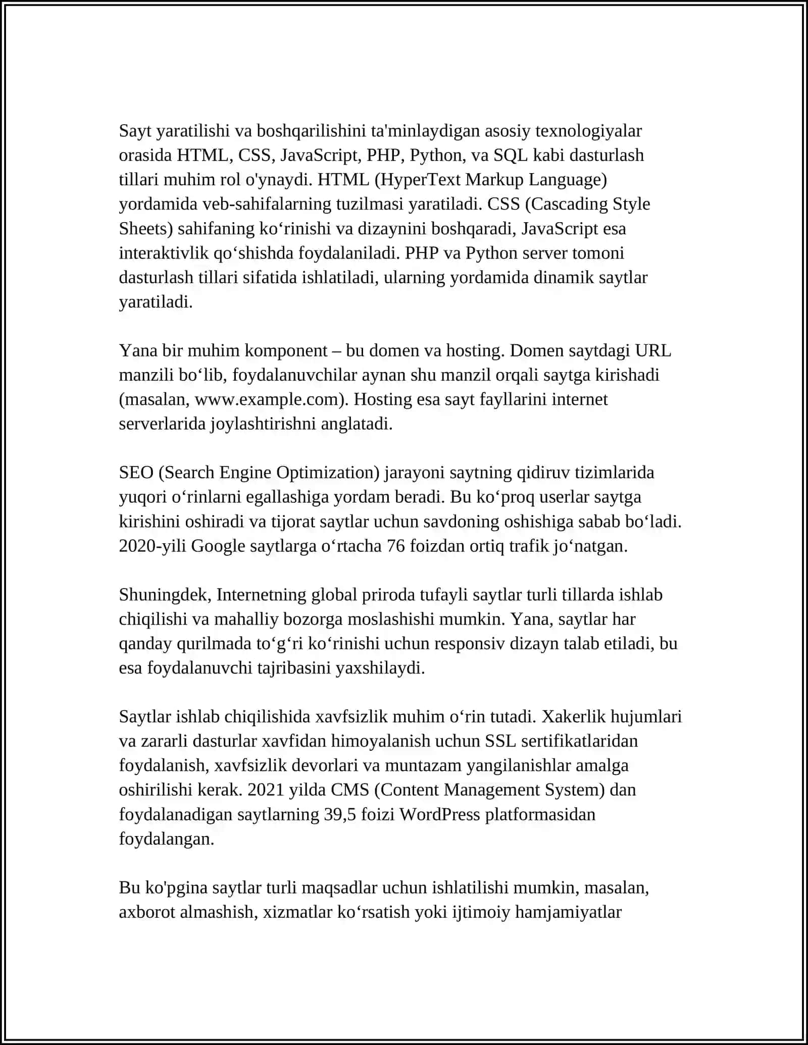 SAYT TUSHUNCHASI. VEB-SAHIFALAR YARATISH VA UNI TAHRIRLASH 4