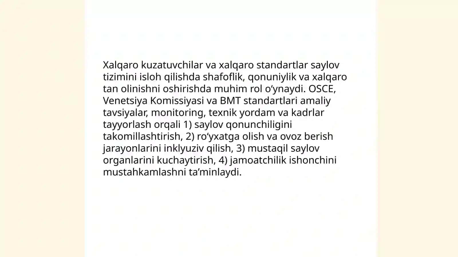 Ozbekistonning Jahon Hamjamiyati bilan Hamkorligida Demokratik Tamoyillarga asoslanishi 4