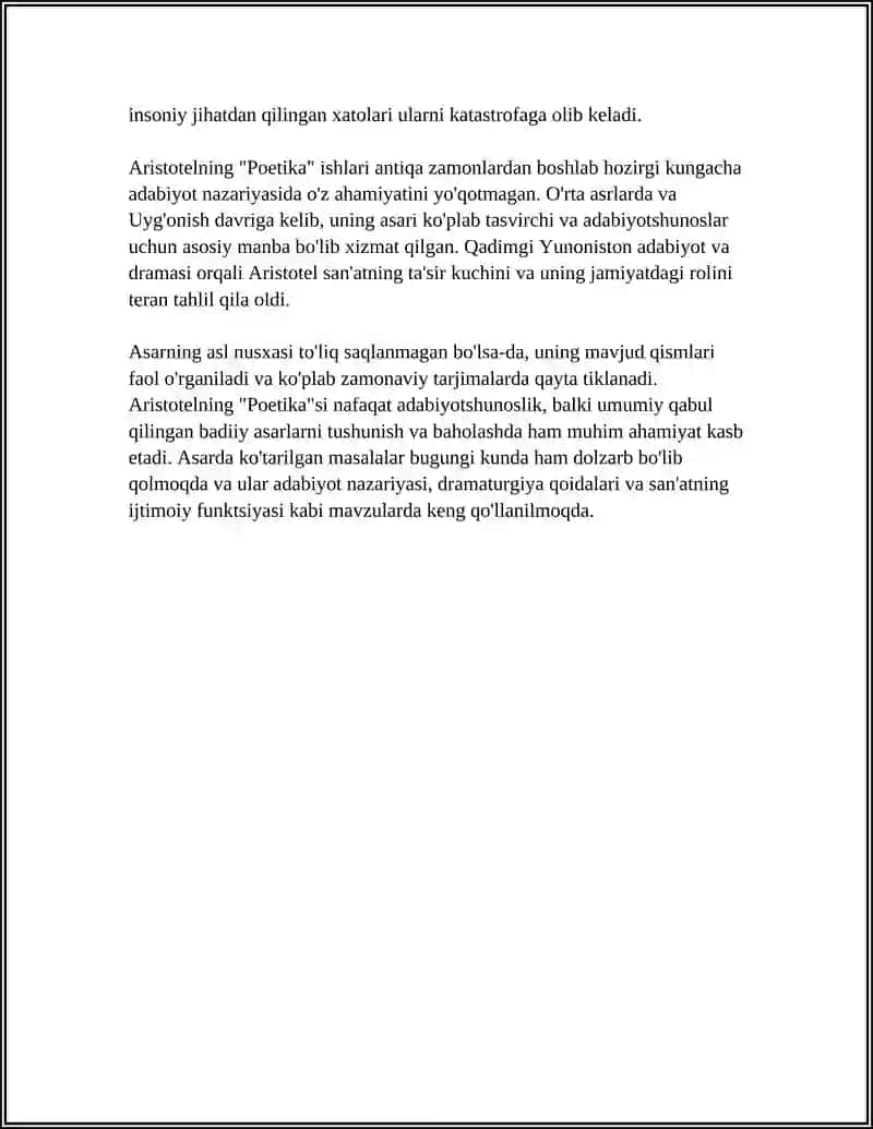 ARISTOTELNING "POETIKA" ASARINI O'RGANISH SHARHINI YOZISH 4